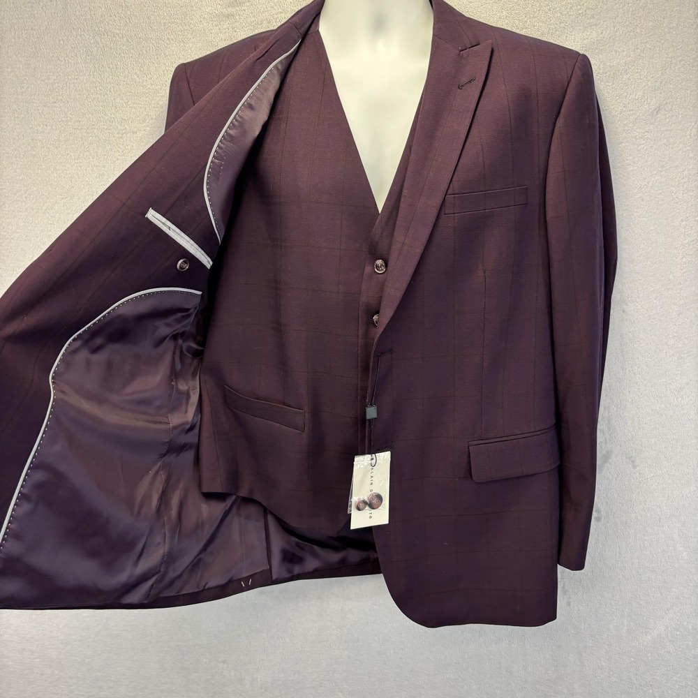 NWT Alain Dupetit Blazer Vest 2 Pc Set Mens 44S Purple Plaid Formal Suit Jacket - Picture 3 of 16